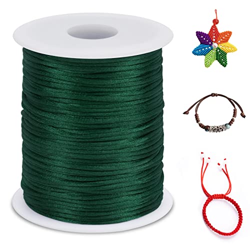 LEREATI Nylonschnur 2.5mm x 100m Nylonfaden Nylon Perlenschnur Satinkordel, Makramee Schnur Nylonschnur für Armbänder Perlen Auffädeln Halskette Schmuckherstellung DIY Handwerk (Dunkelgrün) von LEREATI