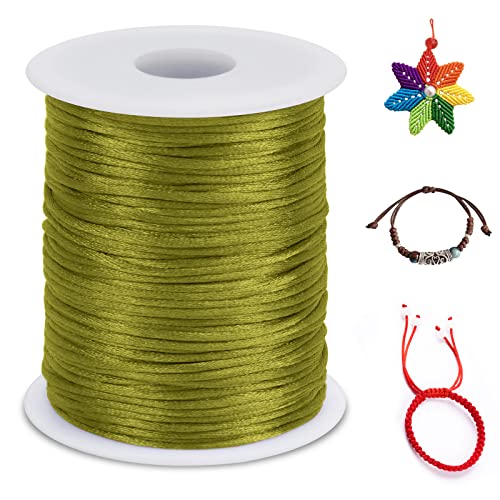 LEREATI Nylonschnur 2mm x 100m Nylonfaden Nylon Perlenschnur Satinkordel, Makramee Schnur Nylonschnur für Armbänder Perlen Auffädeln Halskette Schmuckherstellung DIY Handwerk (Armeegrün) von LEREATI