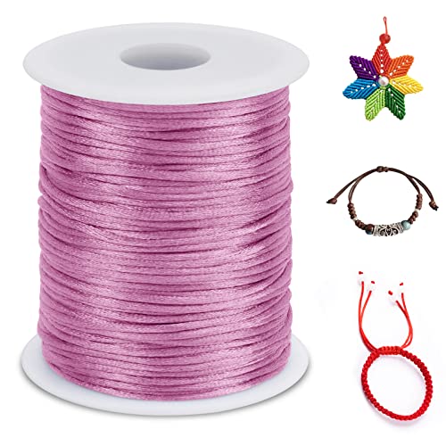 LEREATI Nylonschnur 2mm x 100m Nylonfaden Nylon Perlenschnur Satinkordel, Makramee Schnur Nylonschnur für Armbänder Perlen Auffädeln Halskette Schmuckherstellung DIY Handwerk (Rosa) von LEREATI