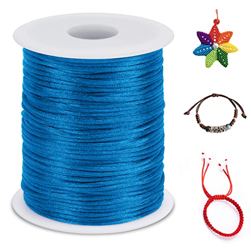 LEREATI Nylonschnur 2mm x 100m Nylonfaden Nylon Perlenschnur Satinkordel, Makramee Schnur Nylonschnur für Armbänder Perlen Auffädeln Halskette Schmuckherstellung DIY Handwerk (Seeblau) von LEREATI