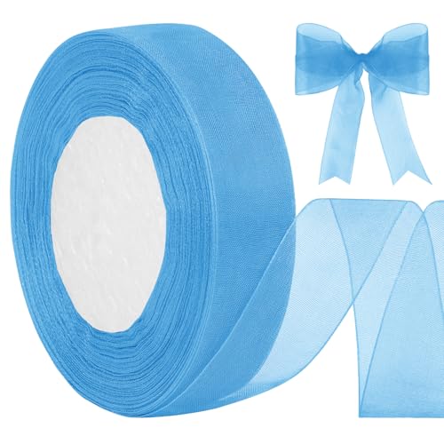LEREATI Organzaband Pfauenblau Geschenkband Breit 15mm x 45m Schleifenband Transparentes Chiffonband Tüllstoff Bunte Bänder, Organza Band für Nähen Geschenkverpackung Hochzeitsdekoration von LEREATI