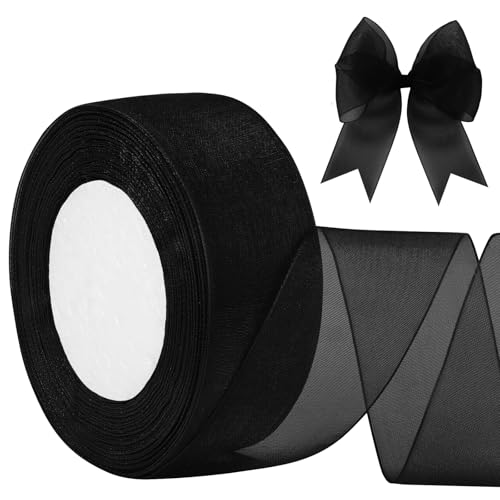LEREATI Organzaband Schwarz Geschenkband Breit 40mm x 45m Schleifenband Transparentes Chiffonband Tüllstoff Bunte Bänder, Organza Band für Nähen Geschenkverpackung Hochzeitsdekoration von LEREATI