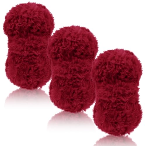 LEREATI Plüschwolle 3 x 100g Fransengarn Weiche Flauschige Wolle Dicke Plush Yarn Fluffy Yarn Fransenwolle zum Häkeln & Stricken Tasche, Hüte, Decken, Pelziges Objekt (Weinrot) von LEREATI