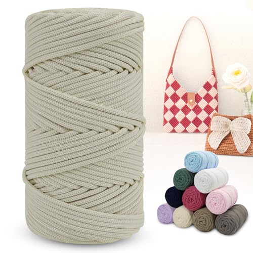 LEREATI Polyester Garn 150m Makramee Garn 4mm Geflochten Polyester-Seil Farbig Häkelgarn, Macrame Cord 4mm für Häkeltasche Umhängetasche Handtasche Geschenk Strickwaren (Aprikose) von LEREATI