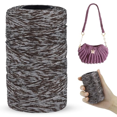 LEREATI Polyester Garn 1mm x 230m Makramee Garn 1mm Baumwollgarn Macrame Cord Polyester-Seil Baumwollkordel für Handtasche, Umhängetasche, Häkeltasche, Strickwaren (Kaffee-Kamel) von LEREATI