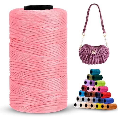 LEREATI Polyester Garn 1mm x 230m Makramee Garn 1mm Baumwollgarn Macrame Cord Polyester-Seil Baumwollkordel für Handtasche, Umhängetasche, Häkeltasche, Strickwaren (Aprikosenrosa) von LEREATI