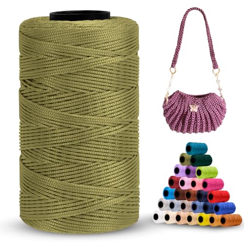 LEREATI Polyester Garn 1mm x 230m Makramee Garn 1mm Baumwollgarn Polyester Macrame Cord Polyester-Seil Baumwollkordel für Handtasche, Umhängetasche, Häkeltasche, Strickwaren (Armeegrün) von LEREATI