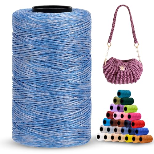 LEREATI Polyester Garn 1mm x 230m Makramee Garn 1mm Baumwollgarn Polyester Macrame Cord Polyester-Seil Baumwollkordel für Handtasche, Umhängetasche, Häkeltasche, Strickwaren (Blau-Weiß) von LEREATI