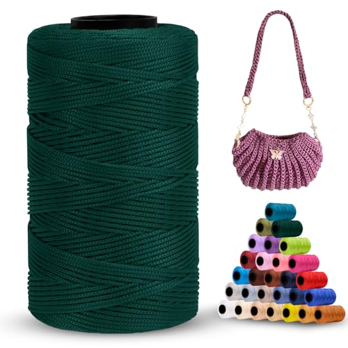 LEREATI Polyester Garn 1mm x 230m Makramee Garn 1mm Baumwollgarn Polyester Macrame Cord Polyester-Seil Baumwollkordel für Handtasche, Umhängetasche, Häkeltasche, Strickwaren (Dunkelgrün) von LEREATI