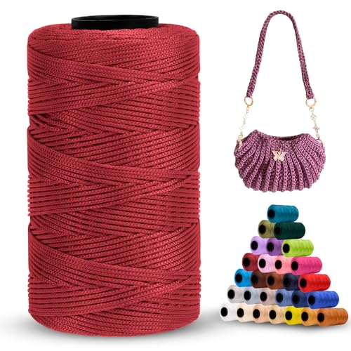 LEREATI Polyester Garn 1mm x 230m Makramee Garn 1mm Baumwollgarn Polyester Macrame Cord Polyester-Seil Baumwollkordel für Handtasche, Umhängetasche, Häkeltasche, Strickwaren (Fuchsie) von LEREATI