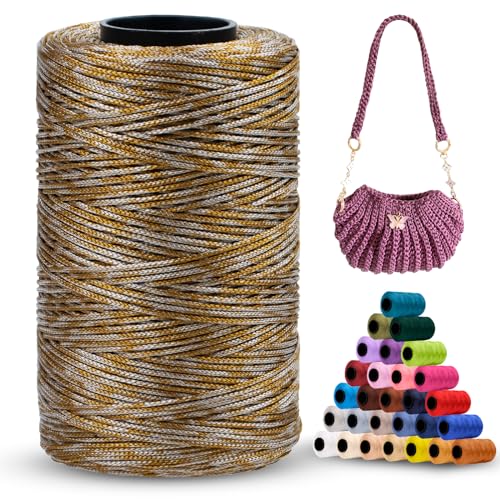 LEREATI Polyester Garn 1mm x 230m Makramee Garn 1mm Baumwollgarn Polyester Macrame Cord Polyester-Seil Baumwollkordel für Handtasche, Umhängetasche, Häkeltasche, Strickwaren (Gelb-Kamel) von LEREATI