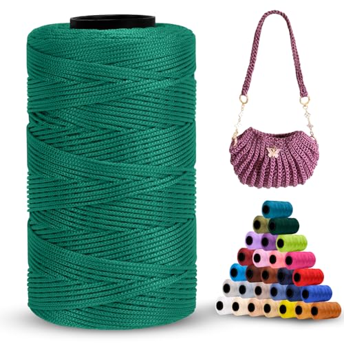 LEREATI Polyester Garn 1mm x 230m Makramee Garn 1mm Baumwollgarn Polyester Macrame Cord Polyester-Seil Baumwollkordel für Handtasche, Umhängetasche, Häkeltasche, Strickwaren (Grün) von LEREATI