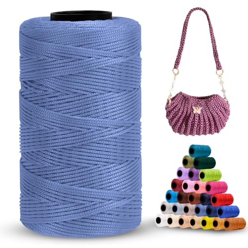 LEREATI Polyester Garn 1mm x 230m Makramee Garn 1mm Baumwollgarn Polyester Macrame Cord Polyester-Seil Baumwollkordel für Handtasche, Umhängetasche, Häkeltasche, Strickwaren (Helles Dunstblau) von LEREATI