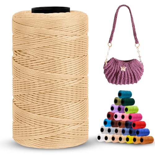 LEREATI Polyester Garn 1mm x 230m Makramee Garn 1mm Baumwollgarn Polyester Macrame Cord Polyester-Seil Baumwollkordel für Handtasche, Umhängetasche, Häkeltasche, Strickwaren (Helles Khaki) von LEREATI