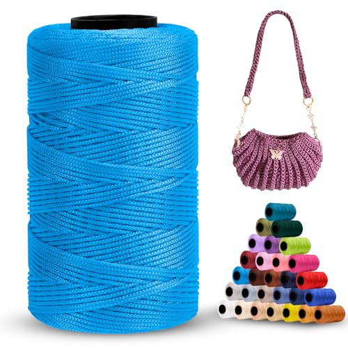 LEREATI Makramee Garn 1mm x 230m Polyester Baumwollgarn Macrame Cord Seil Baumwollkordel für Handtasche, Umhängetasche, Häkeltasche, Strickwaren (Saphirblau) von LEREATI