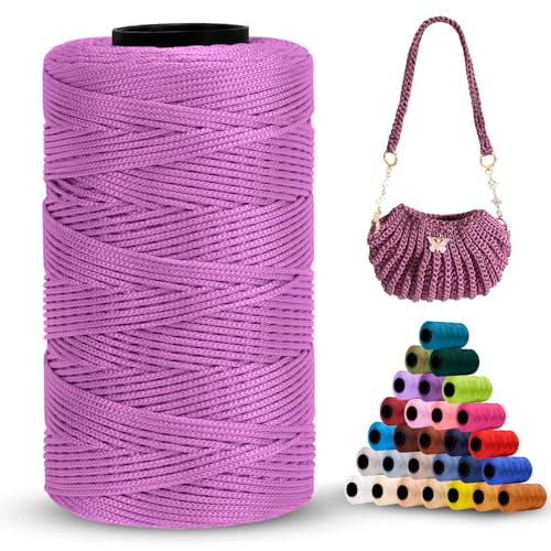 LEREATI Makramee Garn 1mm x 230m Polyester Baumwollgarn Macrame Cord Seil Baumwollkordel für Handtasche, Umhängetasche, Häkeltasche, Strickwaren (Taro Violett) von LEREATI
