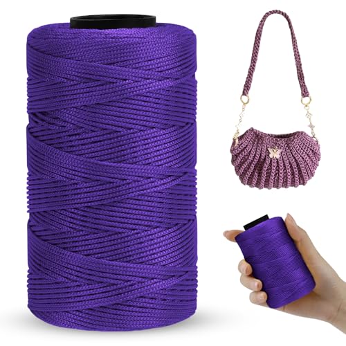 LEREATI Polyester Garn 1mm x 230m Makramee Garn 1mm Baumwollgarn Polyester Macrame Cord Polyester-Seil Baumwollkordel für Handtasche, Umhängetasche, Häkeltasche, Strickwaren (Tiefes Violett) von LEREATI