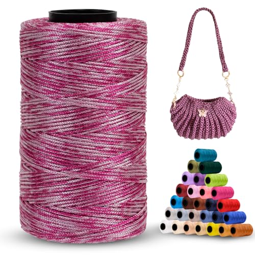 LEREATI Polyester Garn 1mm x 230m Makramee Garn 1mm Baumwollgarn Polyester Macrame Cord Polyester-Seil Baumwollkordel für Handtasche, Umhängetasche, Häkeltasche, Strickwaren (Weiß-Rosa) von LEREATI