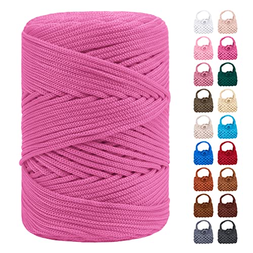 LEREATI Polyester Garn 3mm x 170m, Makramee Garn 3mm Geflochten Makramee Schnur Bunt, Macrame Cord 3mm Farbig für Geschenk, Häkeltasche, Umhängetasche, Platzteller, Wohndekorationen (Gummi Rosa) von LEREATI