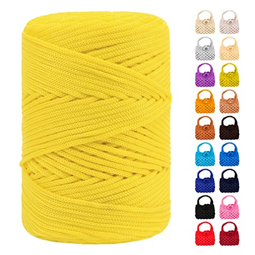 LEREATI Polyester Garn 3mm x 170m, Makramee Garn 3mm Geflochten Makramee Schnur Bunt, Macrame Cord 3mm Farbig für Geschenk, Häkeltasche, Umhängetasche, Platzteller, Wohndekorationen (Helles Gelb) von LEREATI