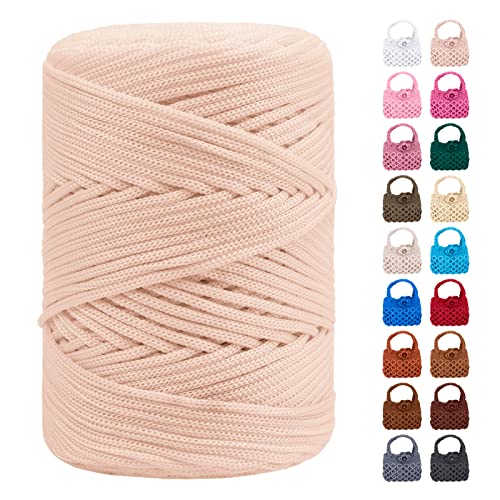 LEREATI Polyester Garn 3mm x 170m, Makramee Garn 3mm Geflochten Makramee Schnur Bunt, Macrame Cord 3mm Farbig für Geschenk, Häkeltasche, Umhängetasche, Platzteller, Wohndekorationen (Khaki Weiß) von LEREATI