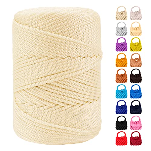 LEREATI Polyester Garn 3mm x 170m, Makramee Garn 3mm Geflochten Makramee Schnur Bunt, Macrame Cord 3mm Farbig für Geschenk, Häkeltasche, Umhängetasche, Platzteller, Wohndekorationen (Milchig Weiß) von LEREATI