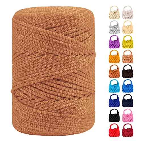 LEREATI Polyester Garn 3mm x 170m, Makramee Garn 3mm Geflochten Makramee Schnur Bunt, Macrame Cord 3mm Farbig für Geschenk, Häkeltasche, Umhängetasche, Platzteller, Wohndekorationen (Milchkaffee) von LEREATI
