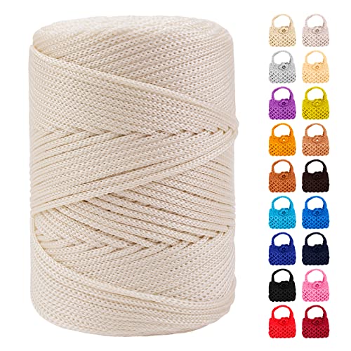 LEREATI Polyester Garn 3mm x 170m, Makramee Garn 3mm Geflochten Makramee Schnur Bunt, Macrame Cord 3mm Farbig für Geschenk, Häkeltasche, Umhängetasche, Platzteller, Wohndekorationen (Off Weiß) von LEREATI