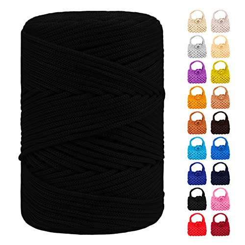 LEREATI Polyester Garn 3mm x 170m, Makramee Garn 3mm Geflochten Makramee Schnur Bunt, Macrame Cord 3mm Farbig für Geschenk, Häkeltasche, Umhängetasche, Platzteller, Wohndekorationen (Schwarz) von LEREATI