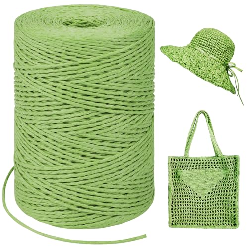 LEREATI Raffia Garn zum Häkeln, Bastband Natur 1.5mm x 300m Papiergarn Geschenkbänder, Bändchengarn zum Häkeln, Papierdraht zum Häkeltaschen, Körbe, Hüte, Geschenkverpackung (Grasgrün) von LEREATI