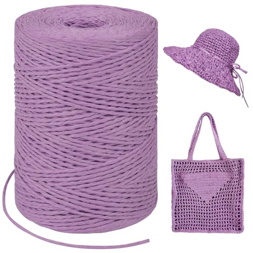 LEREATI Raffia Garn zum Häkeln, Bastband Natur 1.5mm x 300m Papiergarn Geschenkbänder, Bändchengarn zum Häkeln, Papierdraht zum Häkeltaschen, Körbe, Hüte, Geschenkverpackung (Hellviolett) von LEREATI