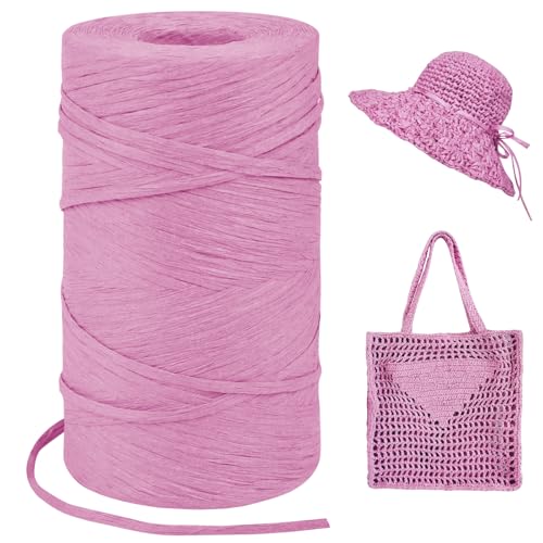 LEREATI Raffia Garn zum Häkeln, Bastband Natur 3mm x 300m Papiergarn Geschenkbänder, Bändchengarn zum Häkeln, Papierdraht zum Häkeltaschen, Körbe, Hüte, Geschenkverpackung (Rosa) von LEREATI