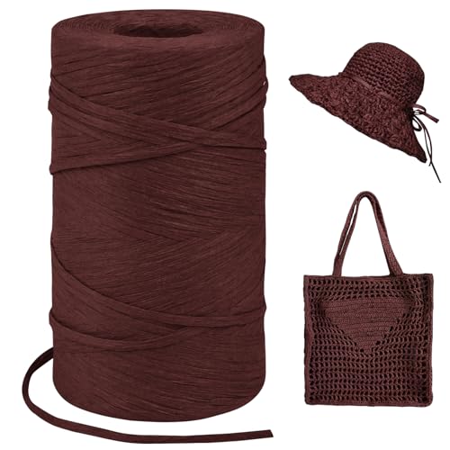 LEREATI Raffia Garn zum Häkeln, Bastband Natur 3mm x 300m Papiergarn Geschenkbänder, Bändchengarn zum Häkeln, Papierdraht zum Häkeltaschen, Körbe, Hüte, Geschenkverpackung (Weinrot) von LEREATI