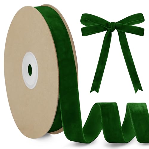 LEREATI Samtband Dunkelgrün 15mm x 10m Geschenkband Samt Band Dekoband Ribbon Band, Bänder zum Geschenkverpackung Brautstrauß DIY Basteln Geburtstag Hochzeit Dekoration von LEREATI