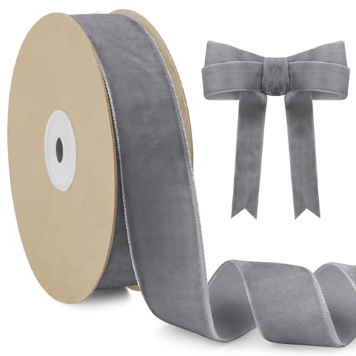 LEREATI Samtband Grau 25mm x 10m Geschenkband Samt Band Dekoband Ribbon Band, Bänder zum Geschenkverpackung Brautstrauß DIY Basteln Geburtstag Hochzeit Dekoration LEREATI Samtband Grau 25mm x 10m Geschenkband Samt Band Dekoband Ribbon Band, Bänder zum Geschenkverpackung Brautstrauß DIY Basteln Geburtstag Hochzeit Dekoration von LEREATI