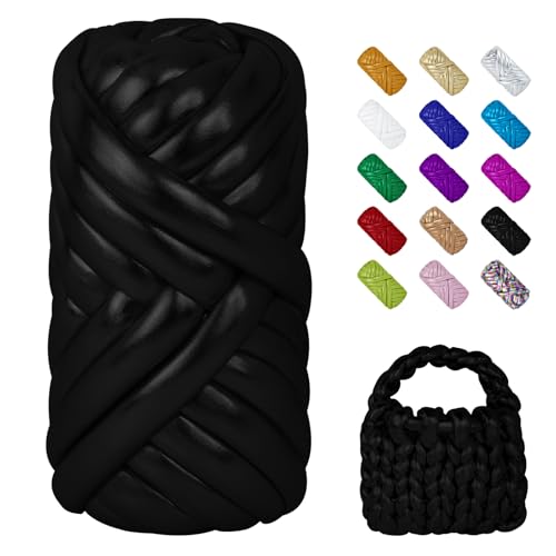 LEREATI Strickschlauch Armstricken Wolle 250g Metallisch Dickes Garn Chunky Yarn Schlauchgarn zum Handstricken Tasche, Körbe, Kissen, Haustierkorb (Helles Schwarz) von LEREATI