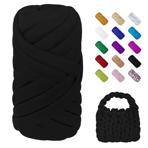 LEREATI Strickschlauch Armstricken Wolle 250g Metallisch Dickes Garn Chunky Yarn Schlauchgarn zum Handstricken Tasche, Körbe, Kissen, Haustierkorb (Mattschwarz) von LEREATI
