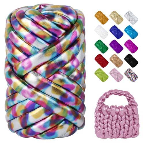 LEREATI Strickschlauch Armstricken Wolle 500g Metallisch Dickes Garn Chunky Yarn Schlauchgarn zum Handstricken Tasche, Körbe, Kissen, Haustierkorb (Bunt) von LEREATI