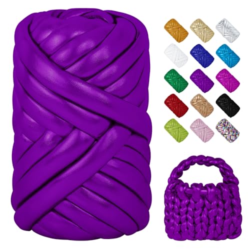 LEREATI Strickschlauch Armstricken Wolle 500g Metallisch Dickes Garn Chunky Yarn Schlauchgarn zum Handstricken Tasche, Körbe, Kissen, Haustierkorb (Fuchsie) von LEREATI