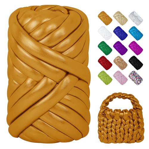 LEREATI Strickschlauch Armstricken Wolle 500g Metallisch Dickes Garn Chunky Yarn Schlauchgarn zum Handstricken Tasche, Körbe, Kissen, Haustierkorb (Golden) von LEREATI