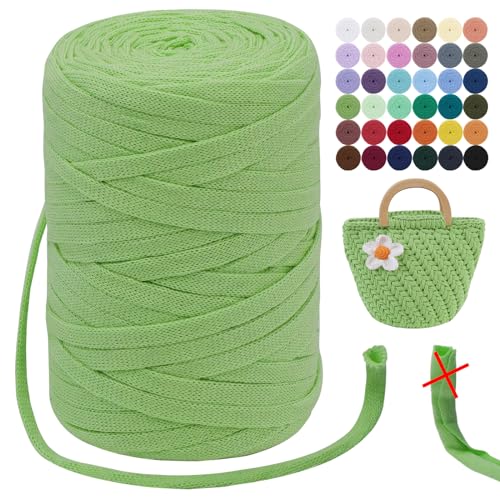 LEREATI T-Shirt Garn 7mm zum Häkeln für Körbe 100m / 250g Bändchengarn Makramee Häkelgarn Stoff Dickes Textilgarn für Taschen Korb Decke, Heimdekoration (Avocadogrün) von LEREATI