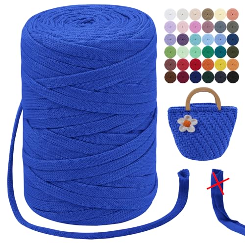 LEREATI T-Shirt Garn 7mm Zum Häkeln für Körbe 100m / 250g Bändchengarn Makramee Häkelgarn Stoff Dickes Textilgarn für Taschen Korb Decke, Heimdekoration (Dunkelblau) von LEREATI