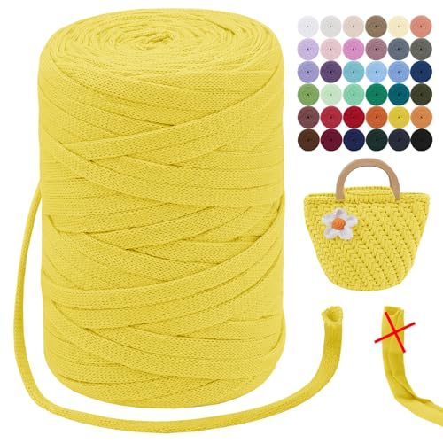 LEREATI T-Shirt Garn 7mm Textilgarn zum Häkeln für Körbe 100m / 250g Bändchengarn Makramee Garn Häkelgarn Stoff Dickes Garn zum Taschen Korb Decke Häkeln, Heimdekoration (Gelb), L104-FT von LEREATI