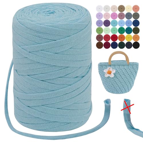 LEREATI T-Shirt Garn 7mm Textilgarn zum Häkeln für Körbe 100m / 250g Bändchengarn Makramee Häkelgarn Stoff Dickes Garn für Taschen, Korb, Decke, Heimdekoration (Graugrün) von LEREATI
