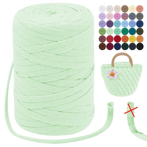 LEREATI T-Shirt Garn 7mm Textilgarn zum Häkeln für Körbe 100m / 250g Bändchengarn Makramee Garn Häkelgarn Stoff Dickes Garn zum Taschen Korb Decke Häkeln, Heimdekoration (Hellgrün), L104-FT von LEREATI