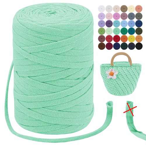 LEREATI T-Shirt Garn 7mm Textilgarn zum Häkeln für Körbe 100m / 250g Bändchengarn Makramee Häkelgarn Stoff Dickes Garn für Taschen, Korb, Decke, Heimdekoration (Mintgrün) von LEREATI