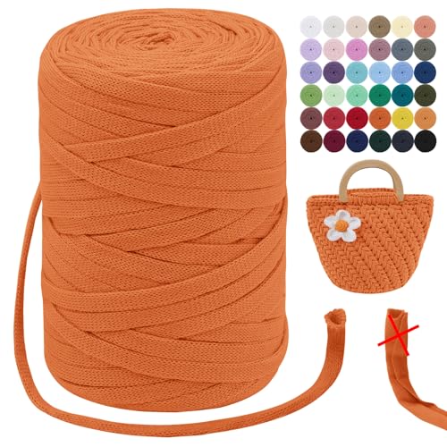 LEREATI T-Shirt Garn 7mm Textilgarn zum Häkeln für Körbe 100m / 250g Bändchengarn Makramee Garn Häkelgarn Stoff Dickes Garn zum Taschen Korb Decke Häkeln, Heimdekoration (Orange) von LEREATI