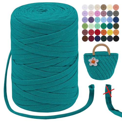 LEREATI T-Shirt Garn 7mm Zum Häkeln für Körbe 100m / 250g Bändchengarn Makramee Häkelgarn Stoff Dickes Textilgarn für Taschen Korb Decke, Heimdekoration (Pfauengrün) von LEREATI