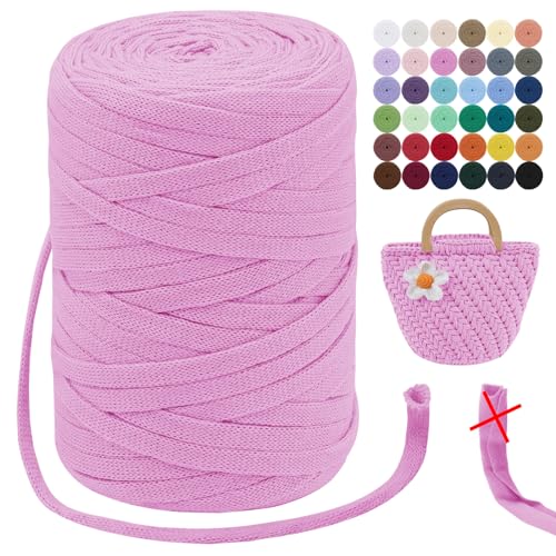 LEREATI T-Shirt Garn 7mm Textilgarn zum Häkeln für Körbe 100m / 250g Bändchengarn Makramee Häkelgarn Stoff Dickes Garn für Taschen Korb Decke, Heimdekoration (Pfirsich Rot) von LEREATI