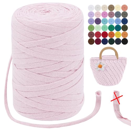 LEREATI T-Shirt Garn 7mm Textilgarn zum Häkeln für Körbe 100m / 250g Bändchengarn Makramee Häkelgarn Stoff Dickes Garn für Taschen Korb Decke, Heimdekoration (Rosa) von LEREATI
